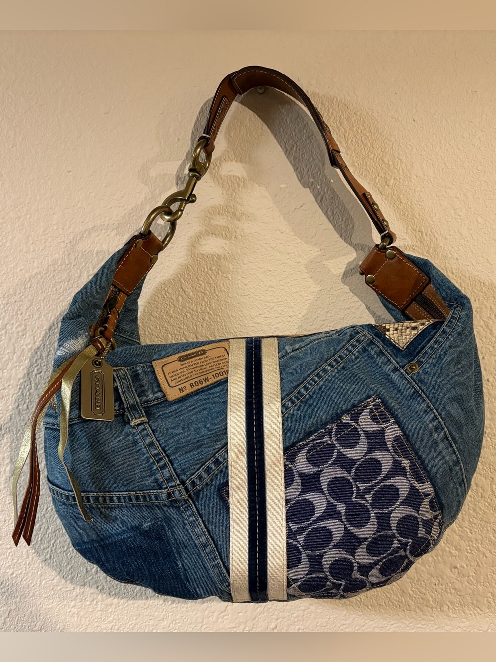 Rare Coach Denim Patchwork XL Hobo Shoulder Bag 10016